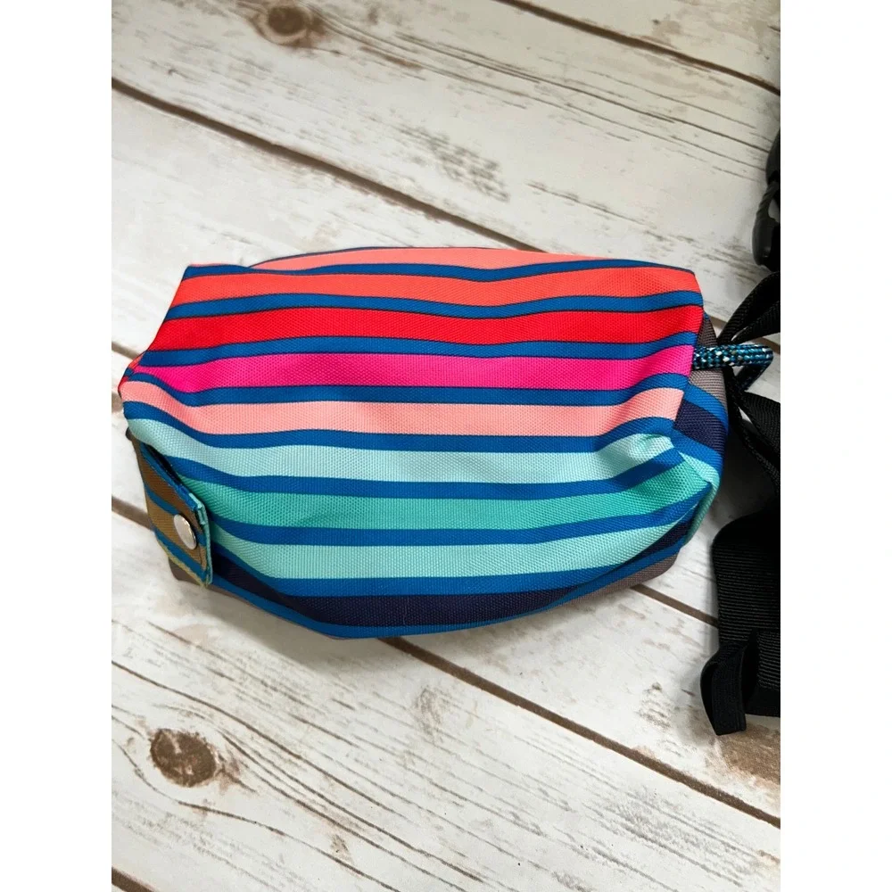 KAVU Rope Bag Sling Backpack Blue Canvas with Striped Belt Bag Set OS